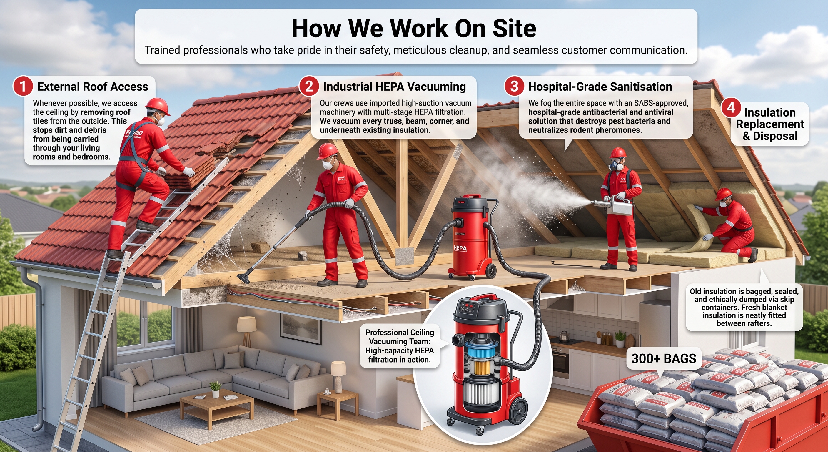How We Work On Site - Professional Ceiling Vacuuming Team